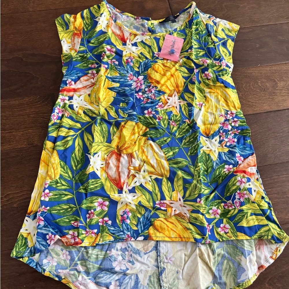 Rachael Ray Blue and Yellow Floral Blouse
